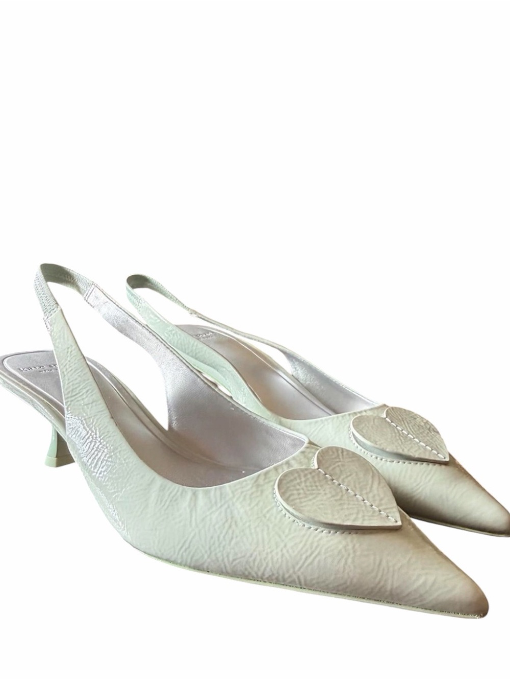 Kate Spade Mint Lover Crinkle Slingback Heels with Heart Detail Size 7 - Picture 4 of 5